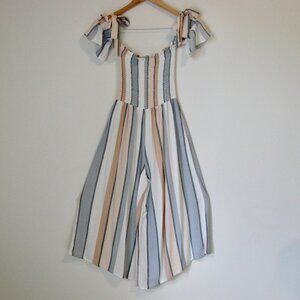 Wide Leg Jumpsuit Smocked Top Striped Off Shoulder Ocean Drive Beach Medium